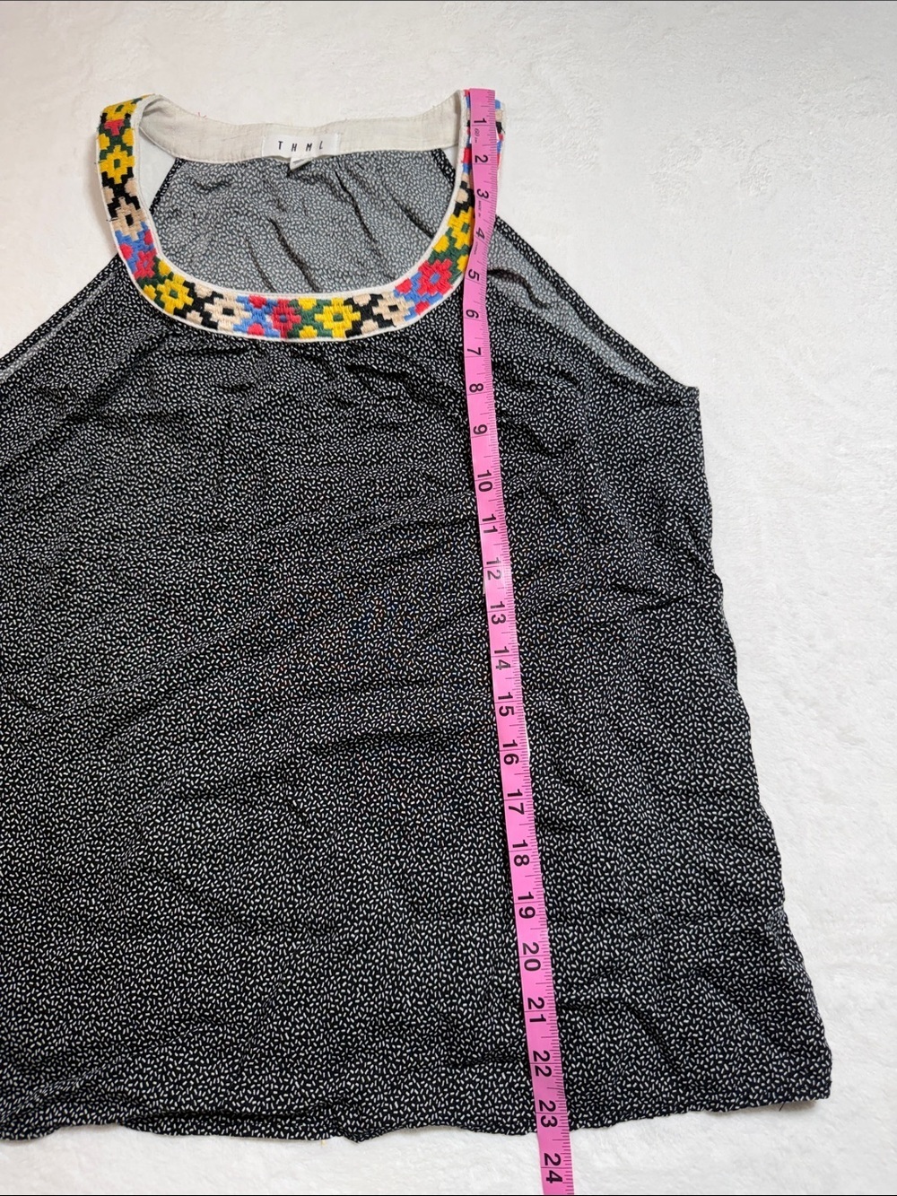 Anthropologie THML Black Speckled Tank with Colorful Embroidered Collar - Picture 6 of 7